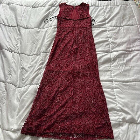 Enfocus Studio Womens 8 Burgundy Lace Maxi Dress Sleeveless Elegant Formal Gown - Picture 6 of 7